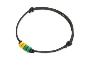 Sznurkowa czarna bransoletka z koralikami w ładnych barwach żółtej i zielonej w stylu reggae