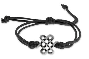 Bransoletka czarna wykonana ze sznurka jubilerskiego z plecionką celtycką w kolorze stalowym