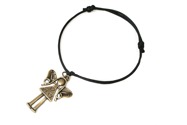 Bransoletka wykonana z czarnego sznurka jubilerskiego, z zawieszką w kształcie aniołka - dziewczynki, wykonaną z metalu nieszlachetnego w kolorze starego złota