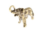 Duża, stojąca figurka słonia z trąbą uniesioną do góry, wykonana z metalu nieszlachetnego w kolorze starego złota