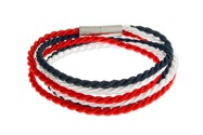 Unikalna bransoletka składająca się z trzech delikatnych sznurków w trzech kolorach czarnym, czerwonym i białym