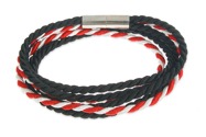 Oryginalna sznurkowa bransoletka składająca się z trzech sznurków w kolorze biało-czerwonym i czarnym
