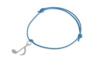 Bransoletka ze sznurka jubilerskiego w kolorze niebieskim, z przywieszoną nutką w kolorze srebrnym, wykonanym z metalu nieszlachetnego