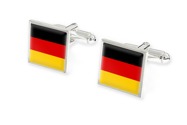 Kwadratowe spinki koszulowe z flagą Niemiec, wykonane z najwyższej jakości stopu metali nieszlachetnych w kolorze srebrnym