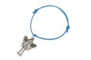 Romantyczna bransoletka wykonana ze sznurka jubilerskiego w niebieskim kolorze z przywieszką w kształcie aniołka - dziewczynki, wykonanego z metalu nieszlachetnego w kolorze starego złota