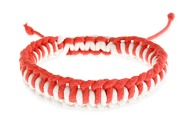 Bransoletka zapleciona ze sznurków jubilerskich w dwóch kolorach białym i czerwonym