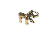 Mała, wykonana z metalu nieszlachetnego, ubarwiona kolorem starego złota figurka z podobizną słonia o uniesionej trąbie