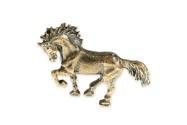 Urocza stojąca figurka konia, wykonana z metalu nieszlachetnego w kolorze starego złota