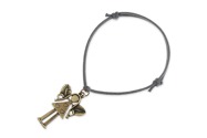 Zabawna bransoletka wykonana ze sznurka jubilerskiego w szarym kolorze z przywieszką w kształcie aniołka, wykonanego z metalu nieszlachetnego w kolorze starego złota