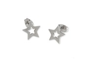 Delikatne, dyskretne kolczyki - sztyfty, w kształcie zarysu pięcioramiennej gwiazdy, wykonane ze stali szlachetnej w kolorze srebrnym