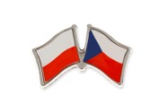 Znaczek z flagami Polski i Czech wykonana z metalu nieszlachetnego w kolorze srebrnym