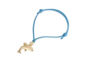 Lekka, sznurkowa niebieska bransoletka z zawieszką w postaci małego złotego delfina