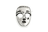 Broszka z metalu nieszlachetnego, w kolorze postarzonego srebra w kształcie maski, z praktycznym zapięciem w postaci agrafki