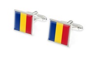 Kolorowe, wykonane z nieszlachetnego srebra spinki do mankietów z motywem flagi Rumunii