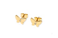 Dziewczęce kolczyki - wkręty w kształcie małych złotych motylków, wykonane ze stali szlachetnej