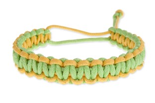 Ręcznie pleciona bransoletka ze sznurków jubilerskich w dwóch kolorach - żółtym i zielonym