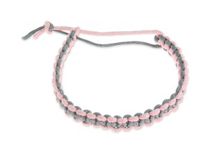 Ręcznie pleciona bransoletka wykonana ze sznurka jubilerskiego woskowanego w dwóch kolorach - szarym i różowym