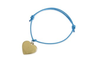 Sznurkowa bransoletka w kolorze niebieskim z zawieszką w kształcie złotego serca wykonanego z metalu nieszlachetnego o regulowanym obwodzie