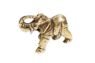 Duża figurka słonia z trąbą uniesioną do góry, wykonana z metalu nieszlachetnego w kolorze starego złota pokrytego mosiądzem
