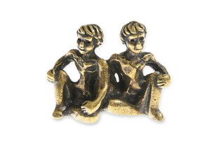 Złota figurka wykonana z metalu nieszlachetnego, pokryta mosiądzem, symbolizująca Zodiakalne Bliźnięta