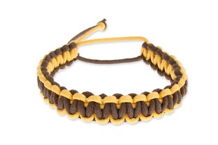 Ręcznie zaplatana bransoletka wykonana ze sznurka jubilerskiego w dwóch kolorach brązowym i żółtym