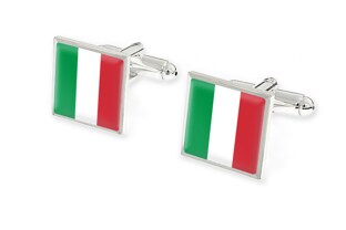 Kwadratowe, klasyczne spinki koszulowe z motywem flagi Włoch, wykonane z metalu nieszlachetnego w kolorze srebrnym