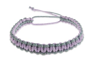 Ręcznie pleciona bransoletka wykonana ze sznurka jubilerskiego woskowanego w dwóch kolorach - szarym i fioletowym