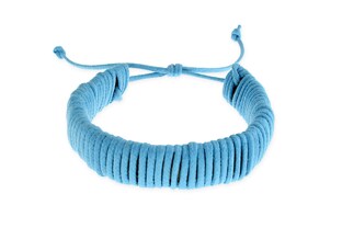 Lekka i wygodna bransoletka wykonana z niebieskiego sznurka oplecionego wokół skórzanego paska