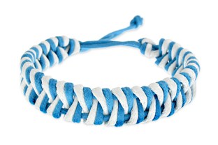 Bransoletka biało - niebieska ręcznie pleciona wykonana ze sznurka jubilerskiego