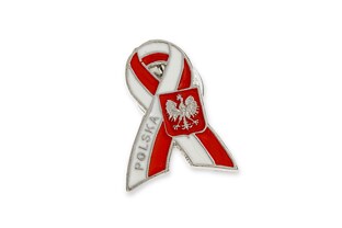 Wpinka metalowa w postaci wstążki patriotycznej z orzełkiem