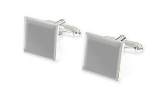 Klasyczne, kwadratowe spinki do mankietów, wykonane ze stopu metali nieszlachetnych w kolorze srebrnym