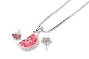 Atrakcyjny błyszczący komplet biżuterii z motywem różowego grejpfruta