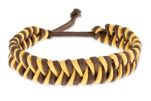 Bransoletka ręcznie pleciona z wykorzystaniem sznurka jubilerskiego w dwóch kolorach brązowym i żółtym