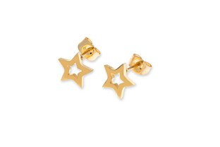 Delikatne kolczyki - sztyfty, w kształcie zarysu pięcioramiennej gwiazdy, wykonane ze stali szlachetnej w kolorze złotym