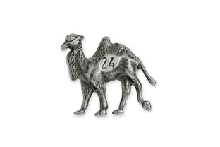 Przypinka w kolorze stalowym z wielbłądem symbolem trzeźwości wykonana z metalu nieszlachetnego