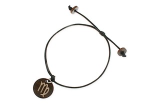 Czarna lekka bransoletka wykonana z jubilerskiego sznurka z okrągłą drewnianą zawieszką