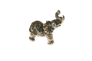 Figurka wykonana z metalu nieszlachetnego pokrytego kolorem starego złota z podobizną słonia unoszącego do góry trąbę