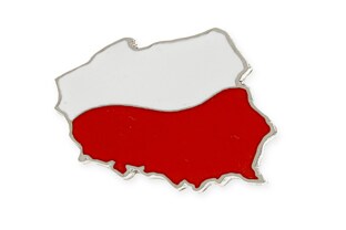Znaczek z flagą Polski wykonany z metalu nieszlachetnego w kolorze srebrnym