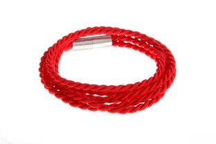 Oryginalna sznurkowa bransoletka składająca się z trzech sznurków w kolorze krwisto czerwonym