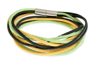 Modna bransoletka w ciekawej kolorystyce, składająca się z sześciu sznurków w trzech różnych kolorach