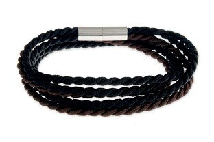 Niezwykła, unikalna bransoletka składająca się z trzech delikatnych sznurków - dwóch czarnych i jednego brązowego, zapinanych na magnesowy zatrzask