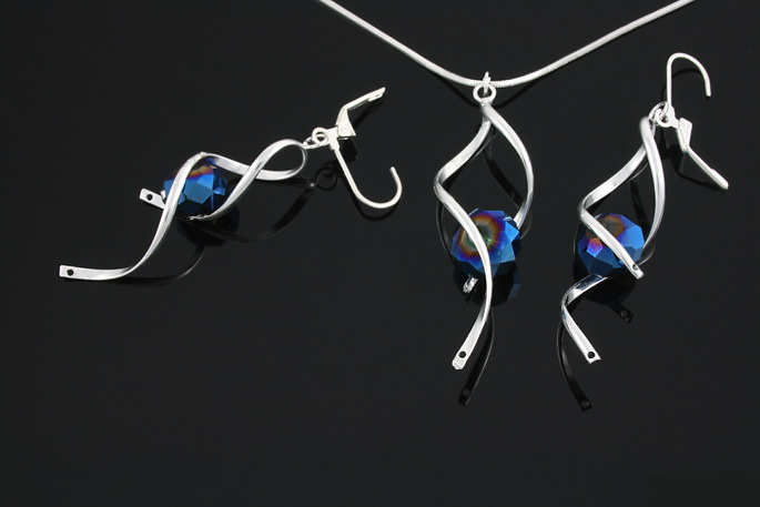 Komplet srebrna spirala opal